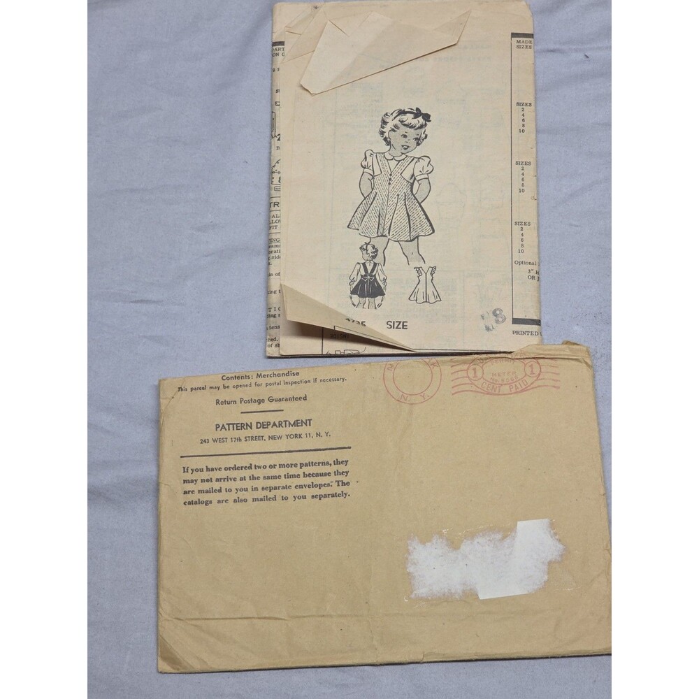 1940s Vintage Anne Adams Sewing Pattern 4735 Toddler Girls Jumper or Sun Dress 8
